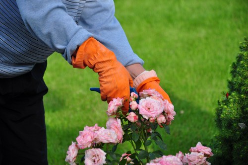 Gardener preparing soil for planting in Yeading